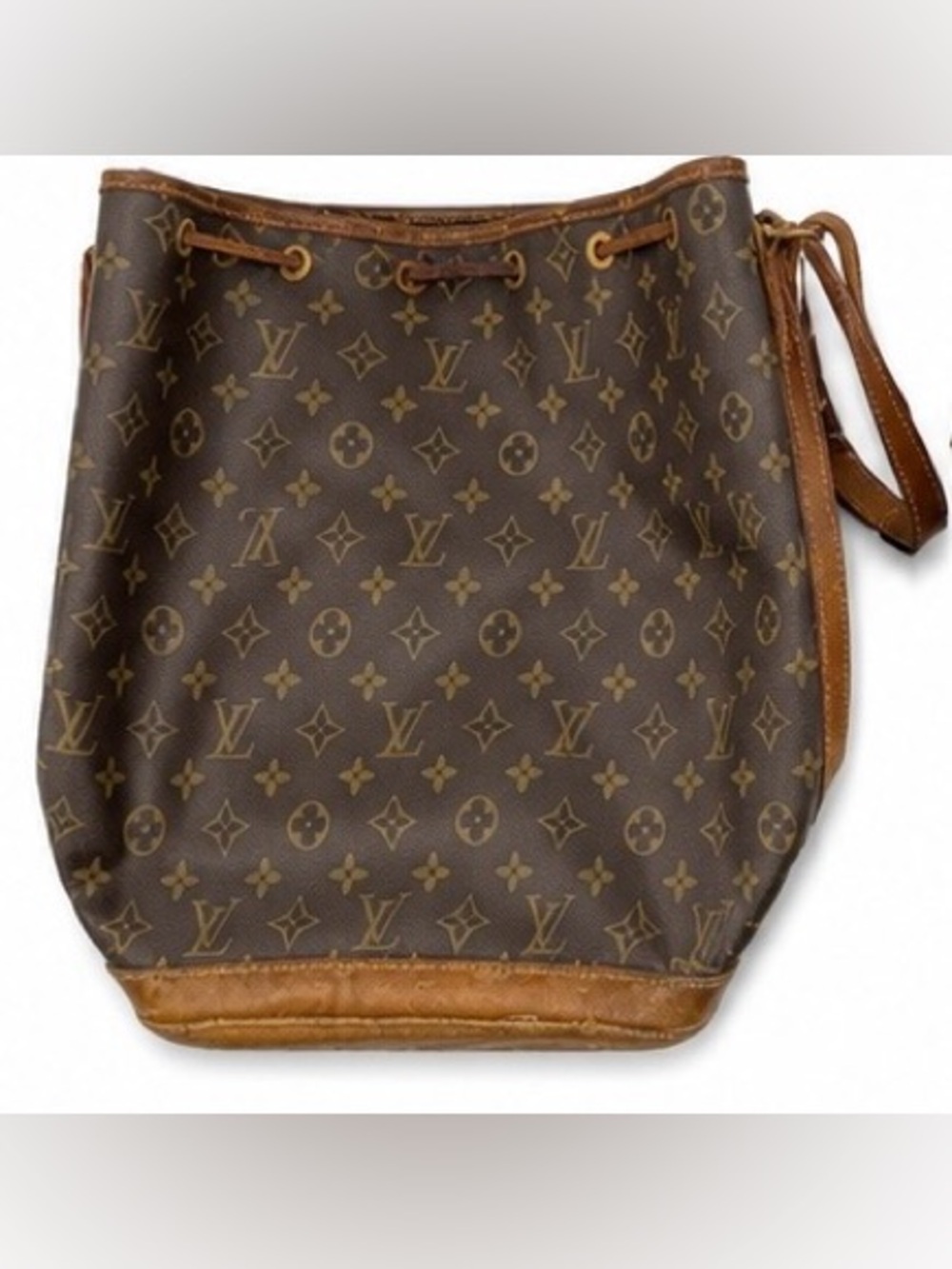 Authentic Louis Vuitton Monogram Canvas Bucket Bag in Brown and Tan Leather